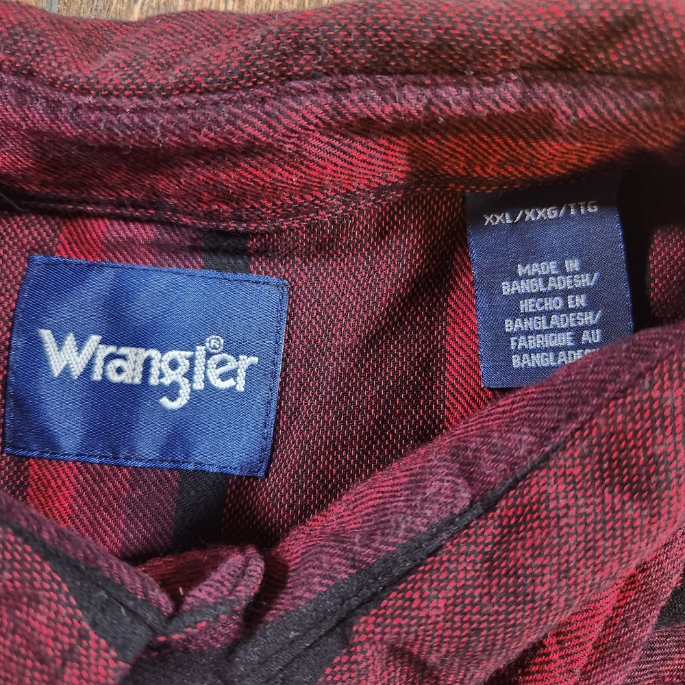 Wrangler Western Shirt Red Black Pearl Snap Woven Striped Flannel Mens Size XXL - Picture 4 of 8